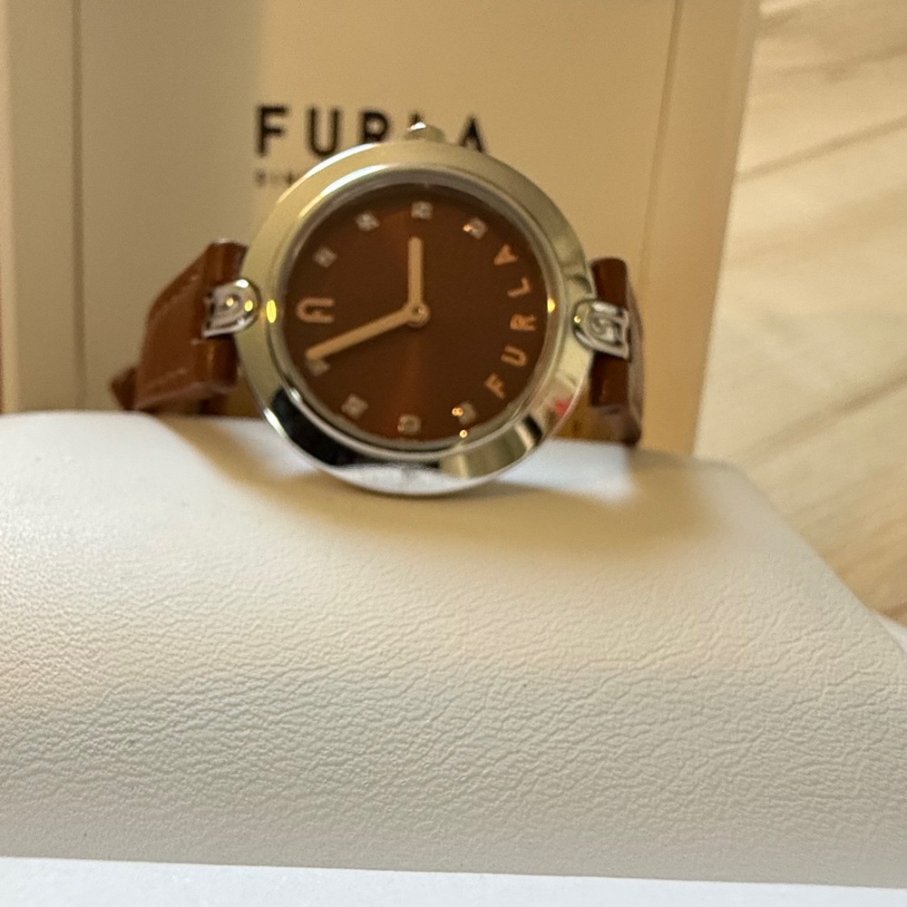 Furla Brown Leather Watch | Crystal Dial | Box | Italian Lux bought in Europe